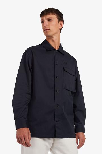 Navy Fred Perry Reinforced Patch Overshirt Men's Shirts | PH 1525NWYB